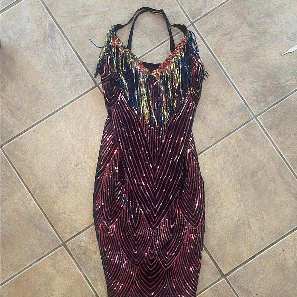 Elegant Sequin Halter Dress
